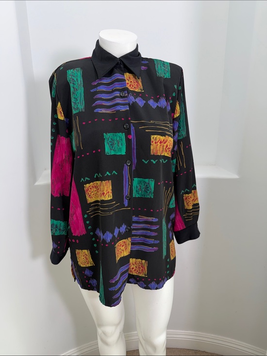 CASCAIS Of California Other - CASCAIS Of California 1980s Black Multicolor Geometric Print Button-Up Shirt L